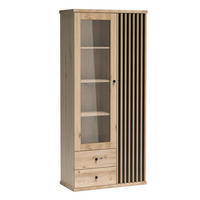 VITRINE NAKUSP C2 Lamellen Eiche Artisan - Schwarz/Eiche Artisan, Glas/Holzwerkstoff (87/191/41cm) - Komodee