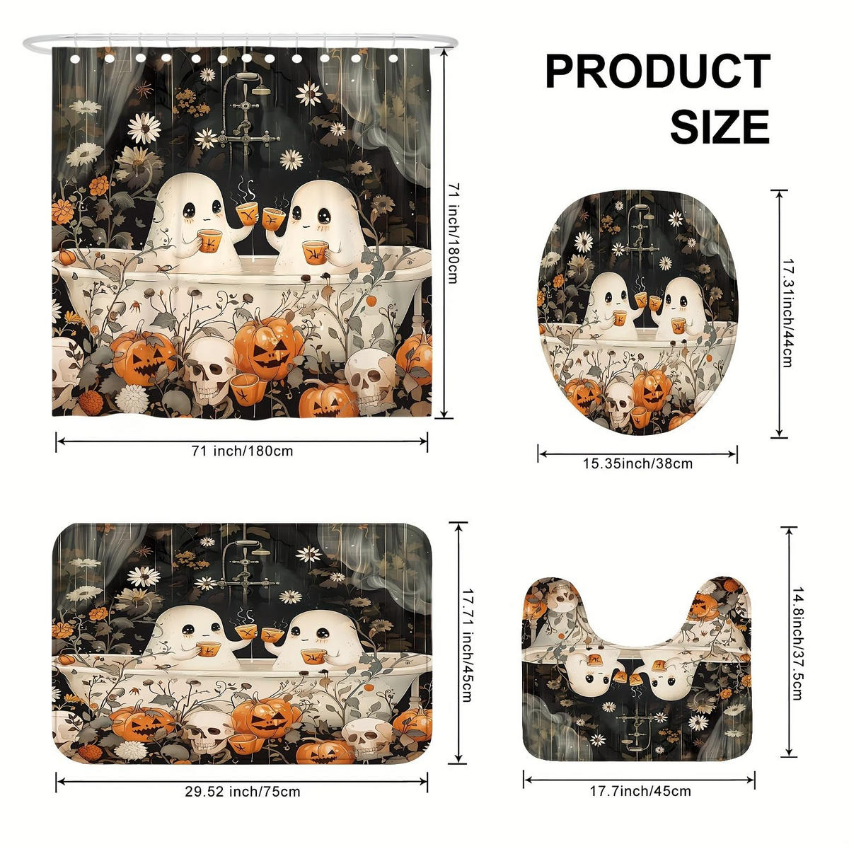 DUSCHVORHANG SET Halloween Stück mit rutschfester Matte Toilette und mit Haken 180 x 180 cm - Multicolor, Textil (180/180cm) - MCBOSON