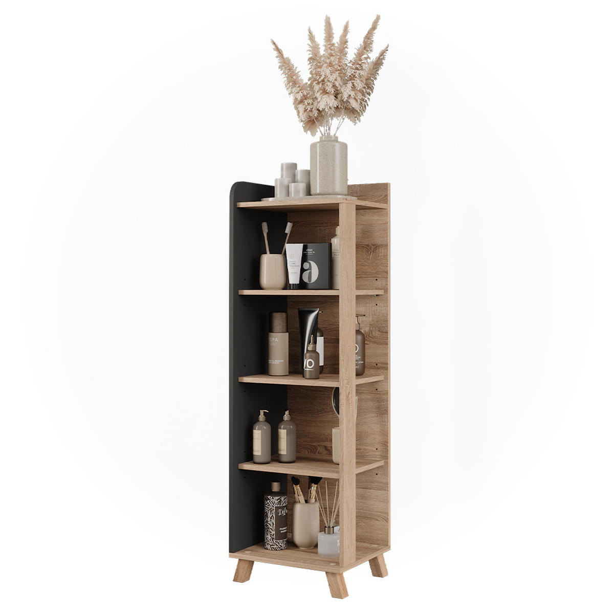 BADREGAL Karen Sonoma/Anthrazit 40 x 128 cm mit 4 Fächern - Anthrazit/Sonoma Eiche, Holzwerkstoff (40/128/35cm) - Vicco