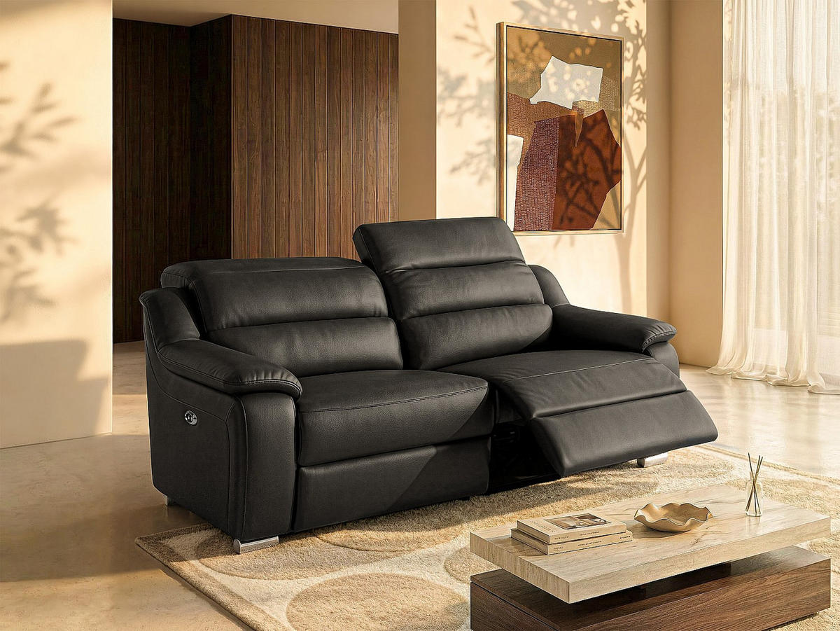 RELAXSOFA - 3 Personen - leder - schwarz Arena - Schwarz, Leder/Metall (202/86/104cm) - Vente-Unique