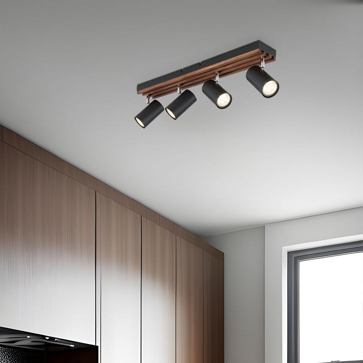 LED DECKENLEUCHTE Kayden Holzoptik Schwarz - Schwarz, Holz (56/8/12.5cm) - Globo Lighting