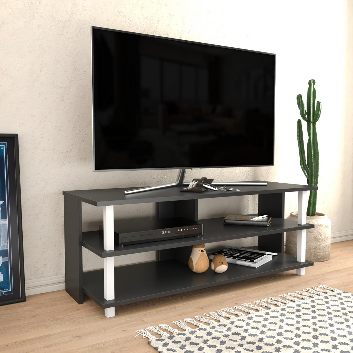 TV Board Pueblo Weiß-Anthrazit - Anthrazit/Weiß, Holzwerkstoff (120/47/45cm) - Decorotika