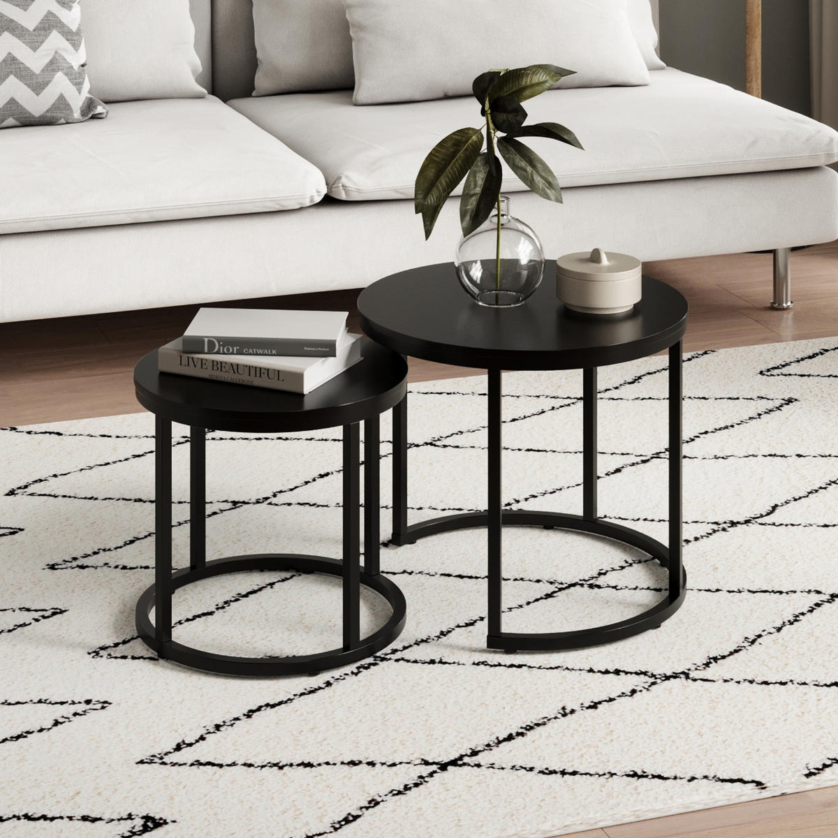 COUCHTISCH 2ER Set rund Schwarz - Schwarz, Holzwerkstoff (50/50/42.5cm) - Home Collective