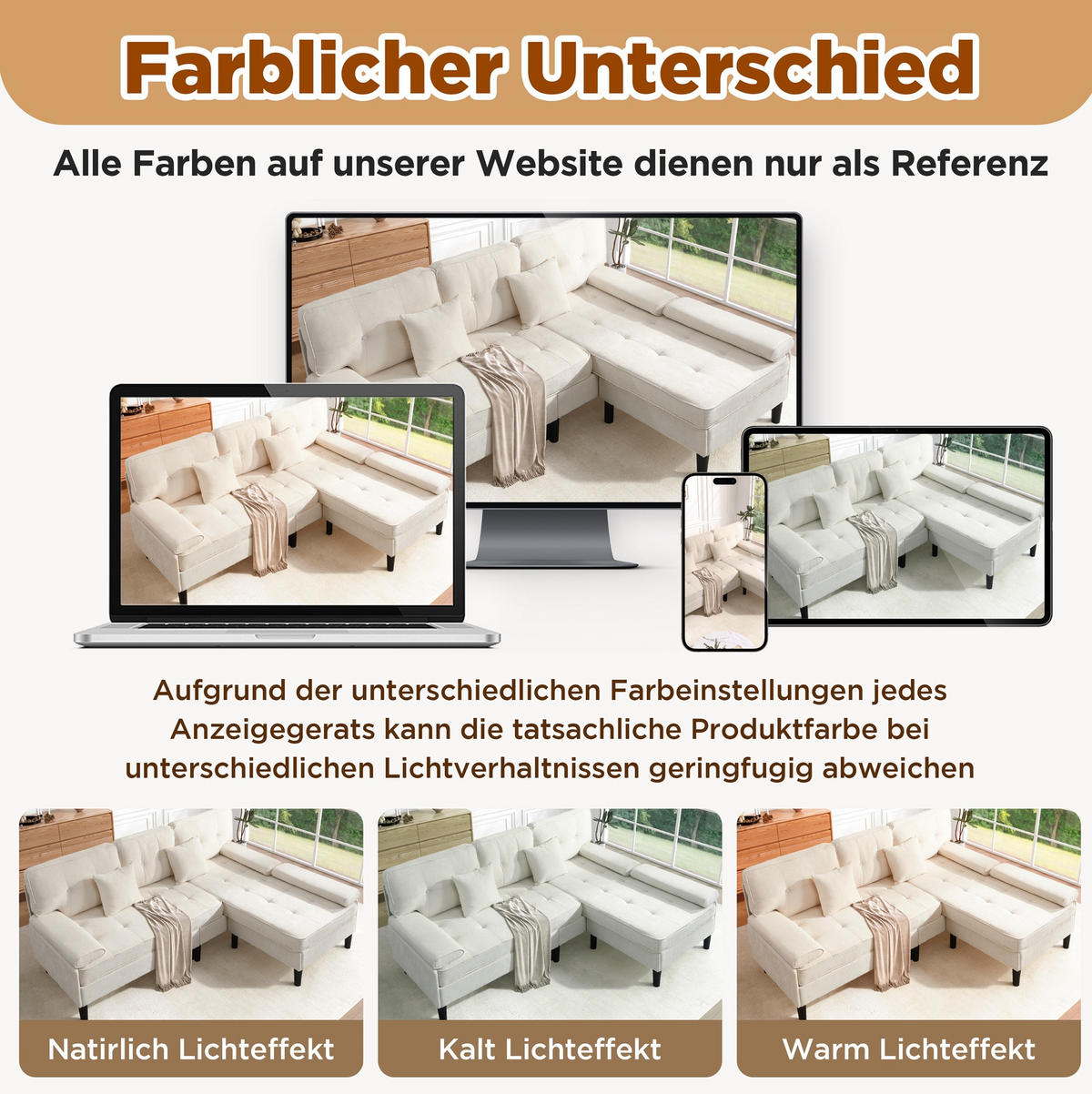 ECKSOFA Chenille mit Fußbank und modularer L-Form 195/149/86 cm Beige - Beige, Textil (149/195cm) - Redom