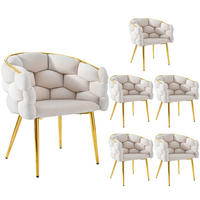 ARMLEHNSTUHL-SET DE-35589 6 Stück mit Samt und Goldbeinen Beige - Beige, Metall (41/74/44cm) - ComfortXL