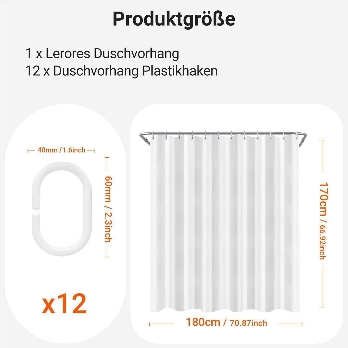 DUSCHVORHANG Reinweiß 180 x 170 cm mit 12 Ringen - Weiß, Textil (180/170cm)