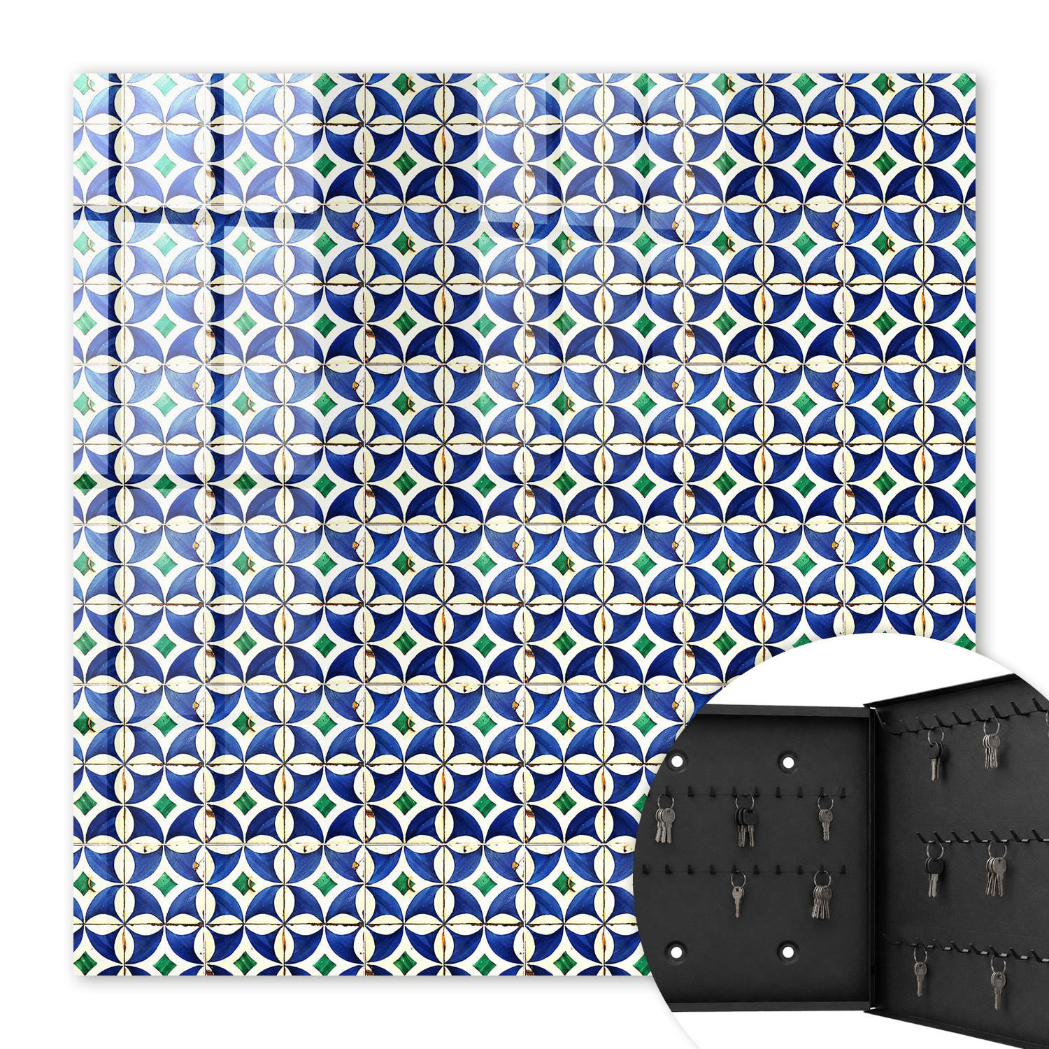 SCHLÜSSELBOX Schwarz 30x30 cm- Türöffnung nach rechts - Geometrische Abstraktion - Blau, Metall (30/30/5cm) - TULUP