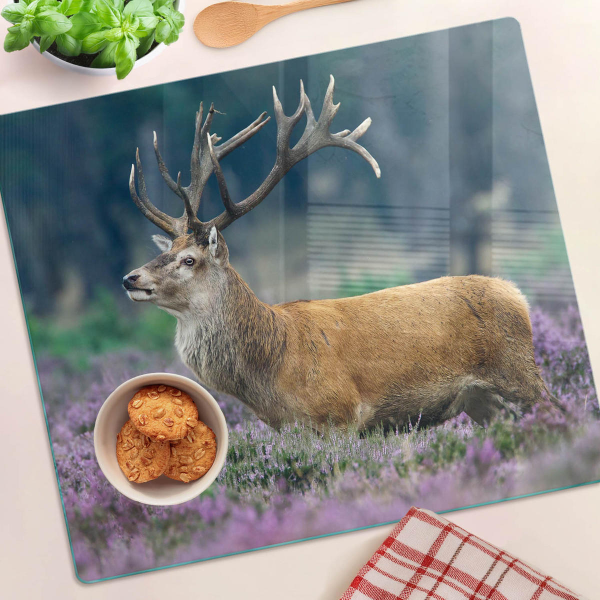 GLASPLATTE 60x52 cm Hirsch in Lavendel - Orange, Glas (60/0.4/52cm) - TULUP