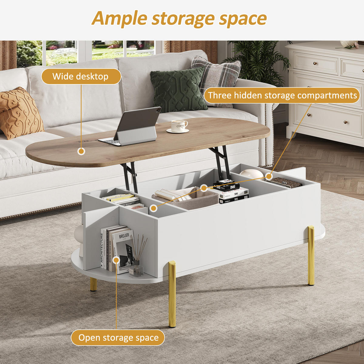 COUCHTISCH Weiß/Naturholzfarbe - Weiß, Holzwerkstoff (120/50/43cm)