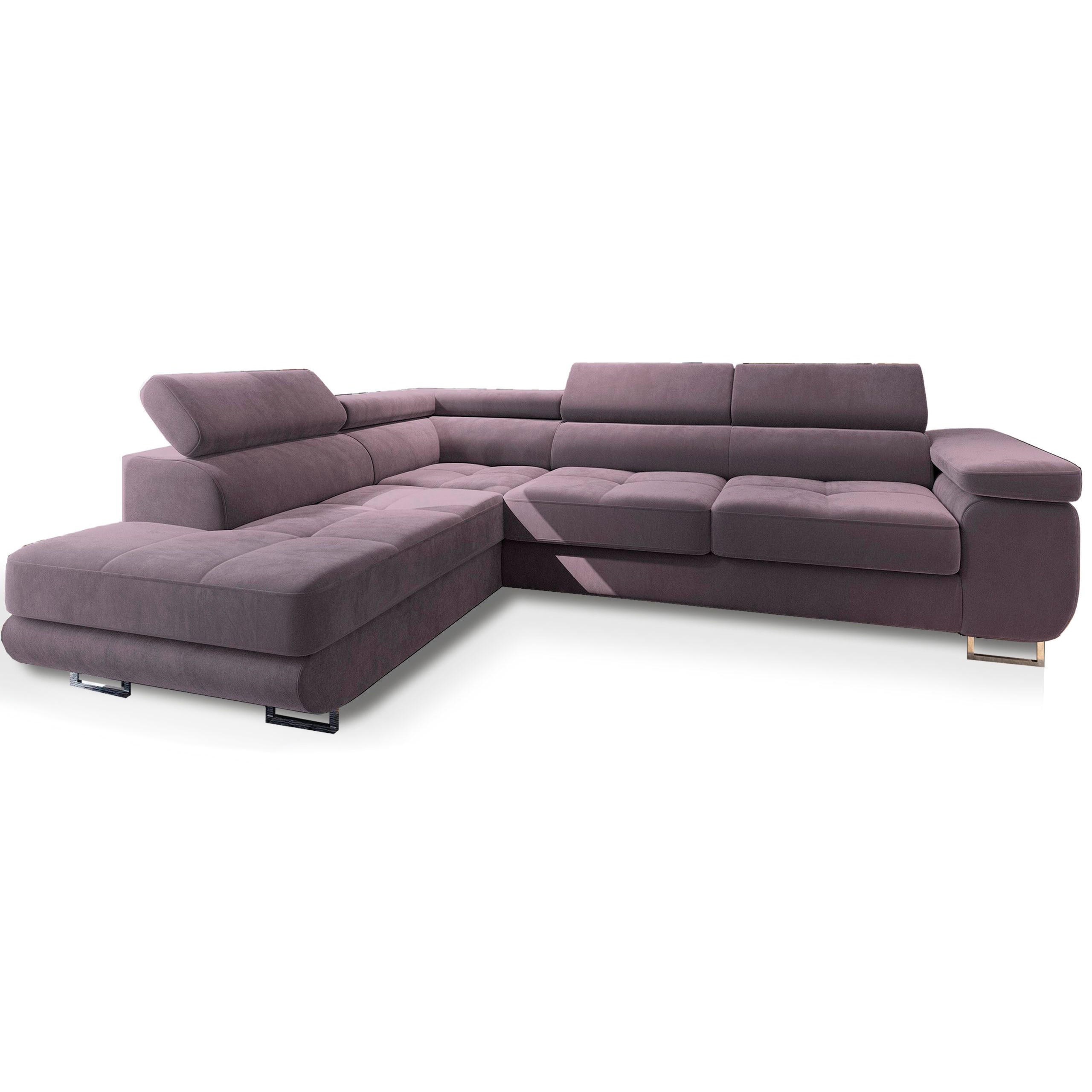ECKSOFA SELVA L-S Lila Velours-Stoff mit Schlaffunktion - Lila, Holz (275/202cm) - MASSENO