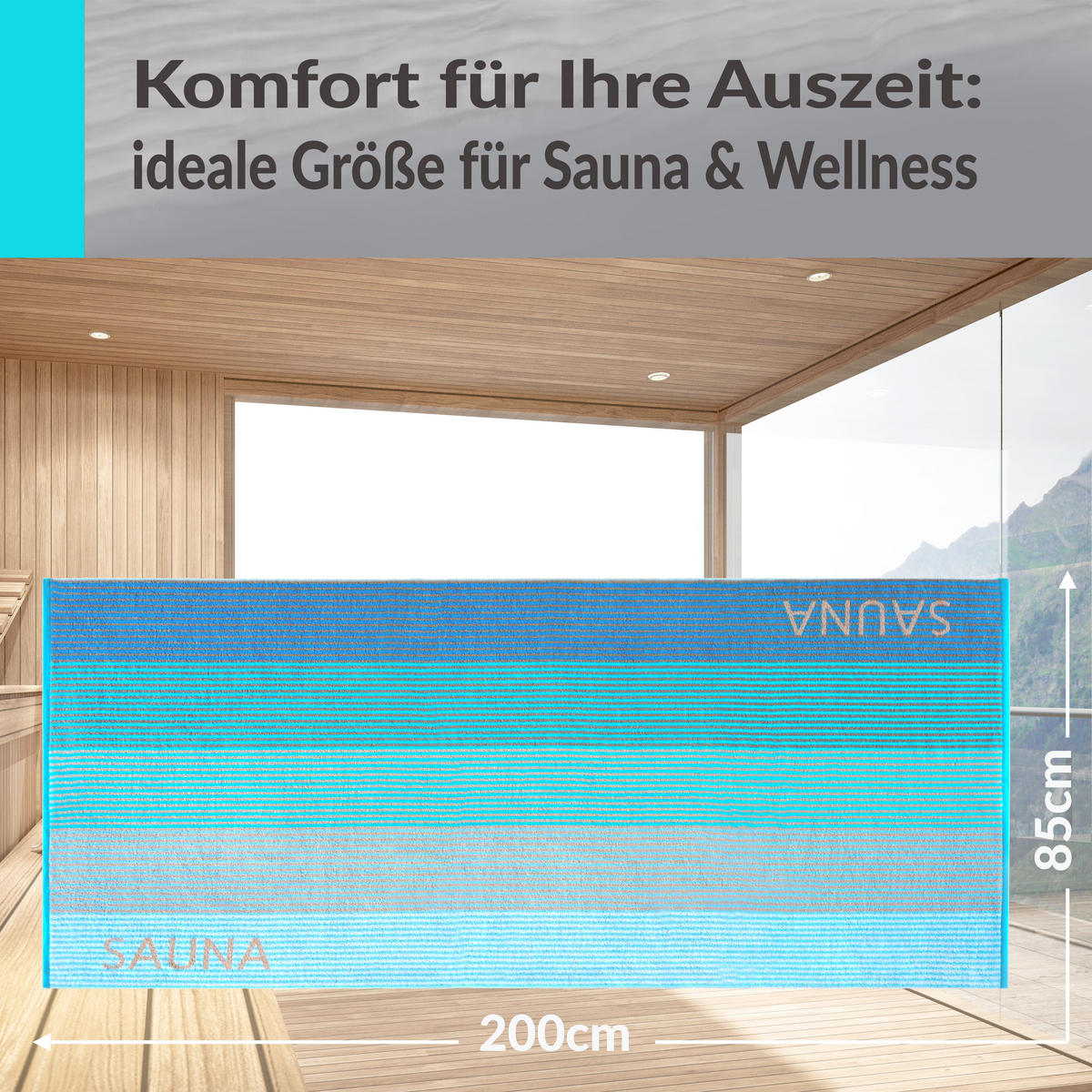 SAUNAHANDTUCH Helsinki Türkis – Beige 85x200 cm - Türkis/Beige, Textil (85/200cm) - Lashuma