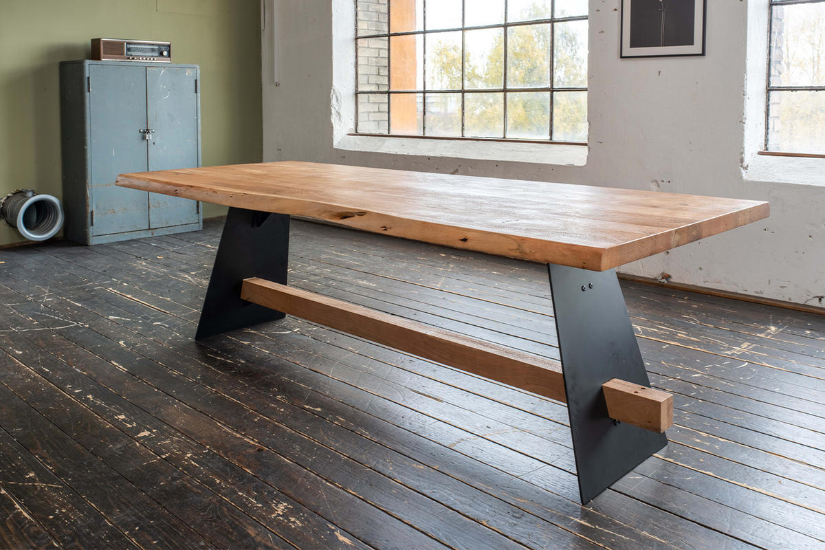 ESSTISCH MIT BAUMKANTE ARBORIO Braun Akazie - Schwarz/Braun, Holz/Metall (280/100/78cm) - KAWOLA