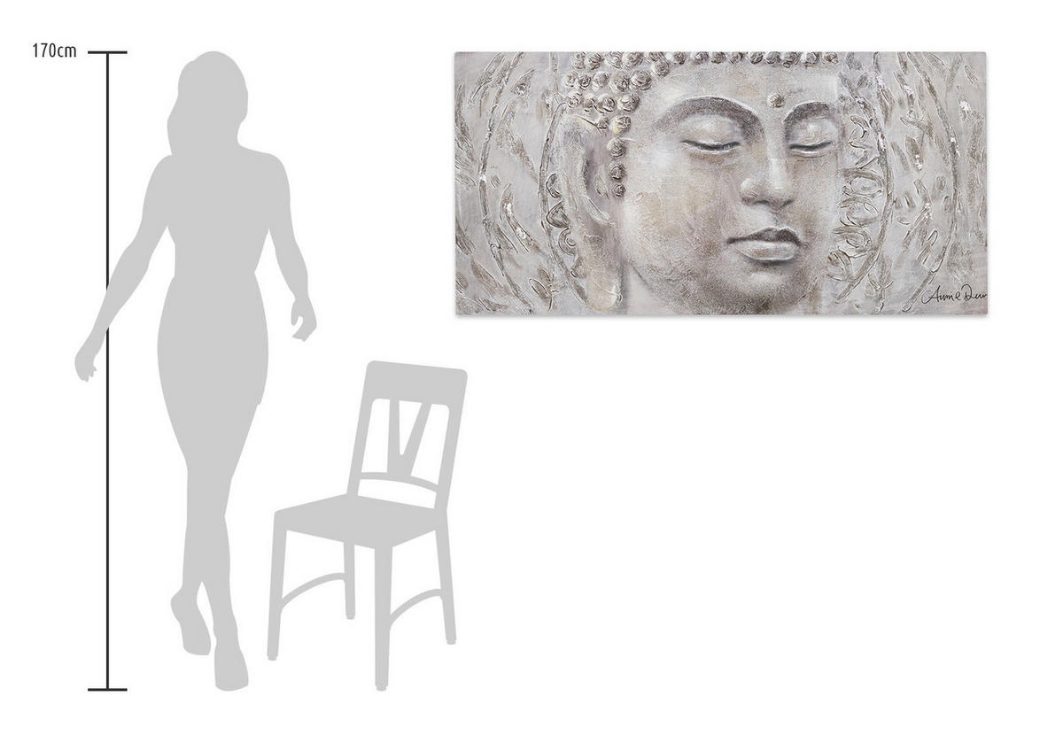 RUČNE MAĽOVANÝ AKRYLOVÝ OBRAZ 120/60 cm, sivý, figurálny motív - sivá, drevo/textil (120/60cm) - KUNSTLOFT