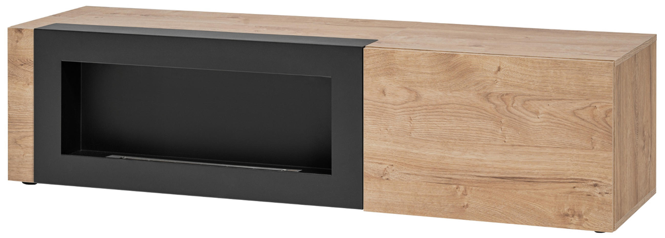 TV-LOWBOARD Ribbeck Eiche, schwarz 160 cm, TV Unterschrank mit Ethanol Kamin - Eichefarben/Schwarz, Holzwerkstoff/Kunststoff (160/45/42cm) - Inn.Furn