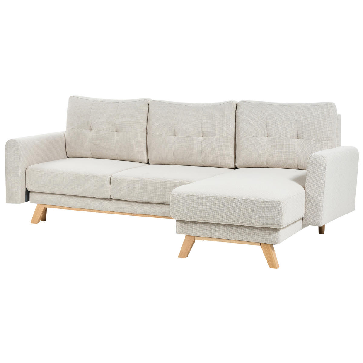3-SITZER-ECKSOFA hellbeige rechtsseitig mit Schlaffunktion Stauraum Siro - Hellbraun/Beige, Textil (240/142cm) - Beliani