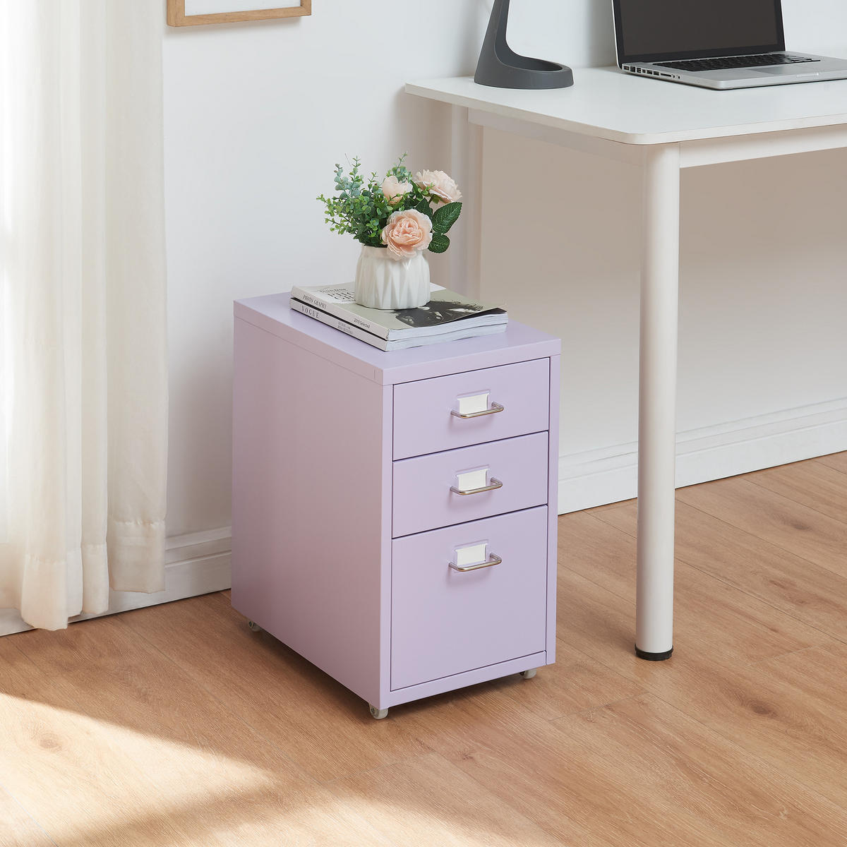 ROLLCONTAINER Kökar - Lila, Metall (28/48/41cm) - [en.casa]