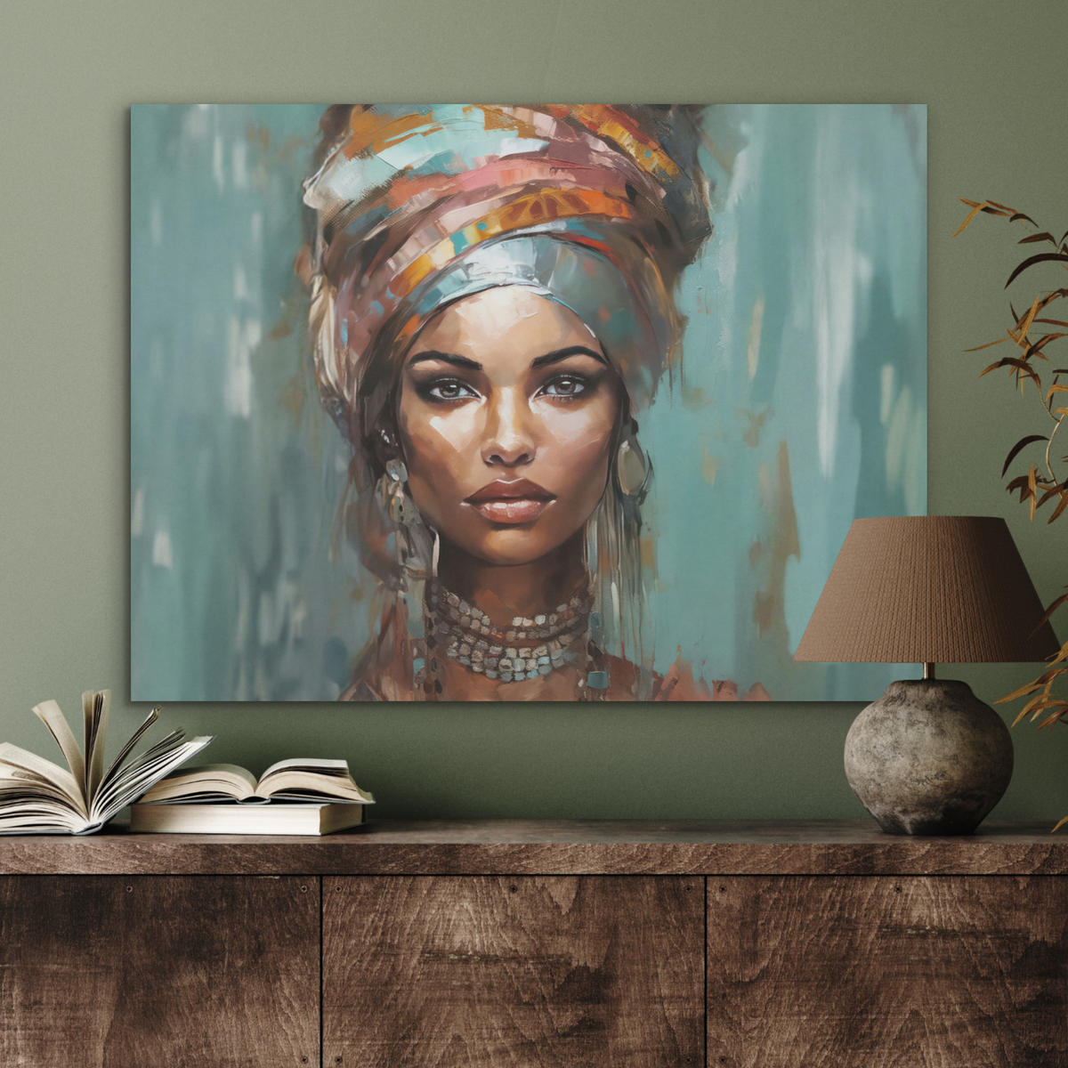 AKUSTIKPANEEL Frau - Kunst - Schmuck - Porträt 80x60 cm - Blaugrau, Textil (80/0.9/60cm) - MuchoWow