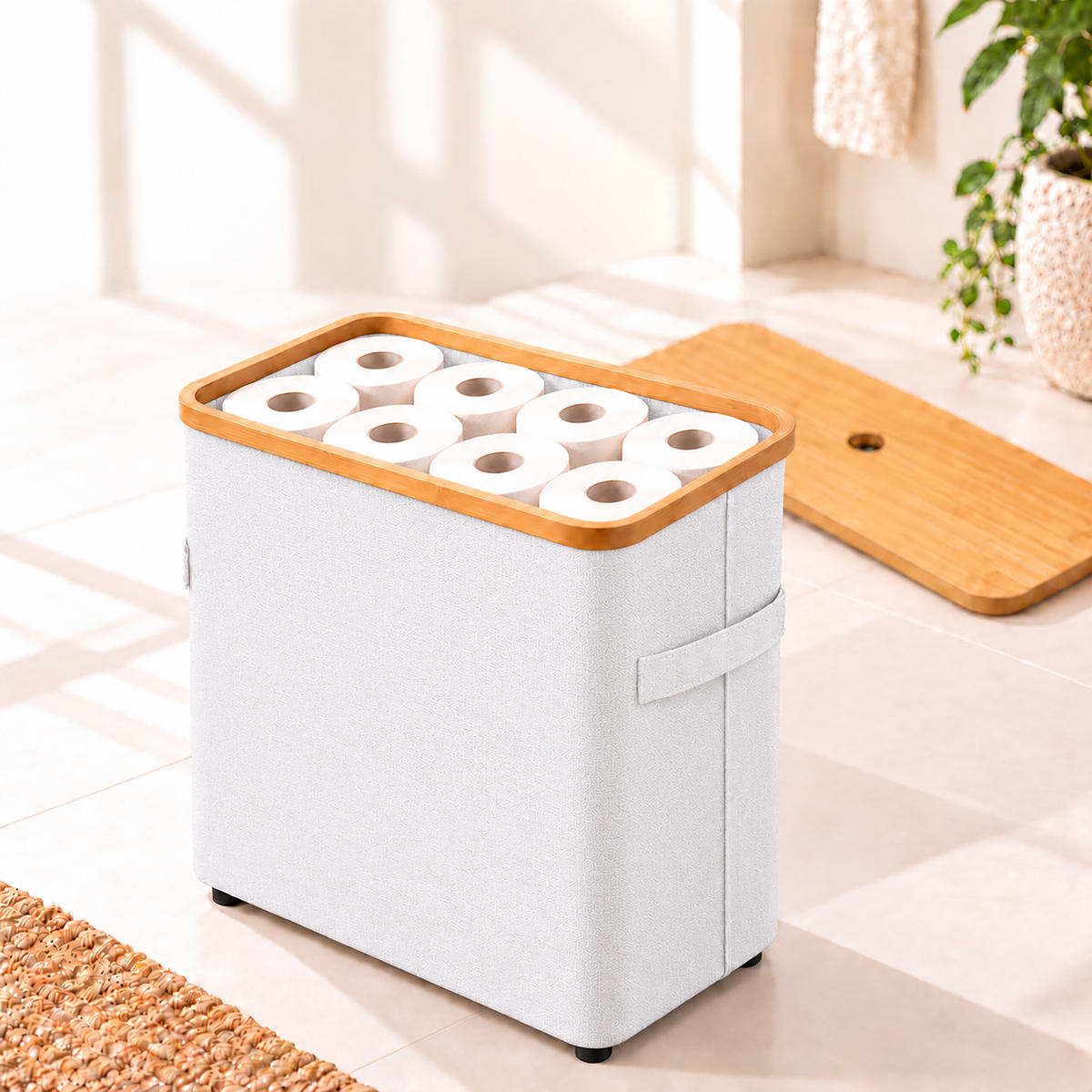 TOILETTENPAPIERBOX Weiß Bambus 24 Rollen - Weiß, Holz/Kunststoff (45/72/30cm) - Relaxdays