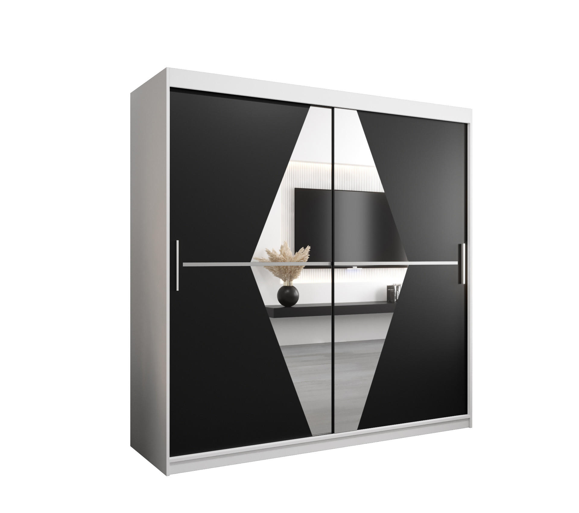 Abiks Möbel Schwebetürenschrank Weiß, Schwarz 200x200x62 cm