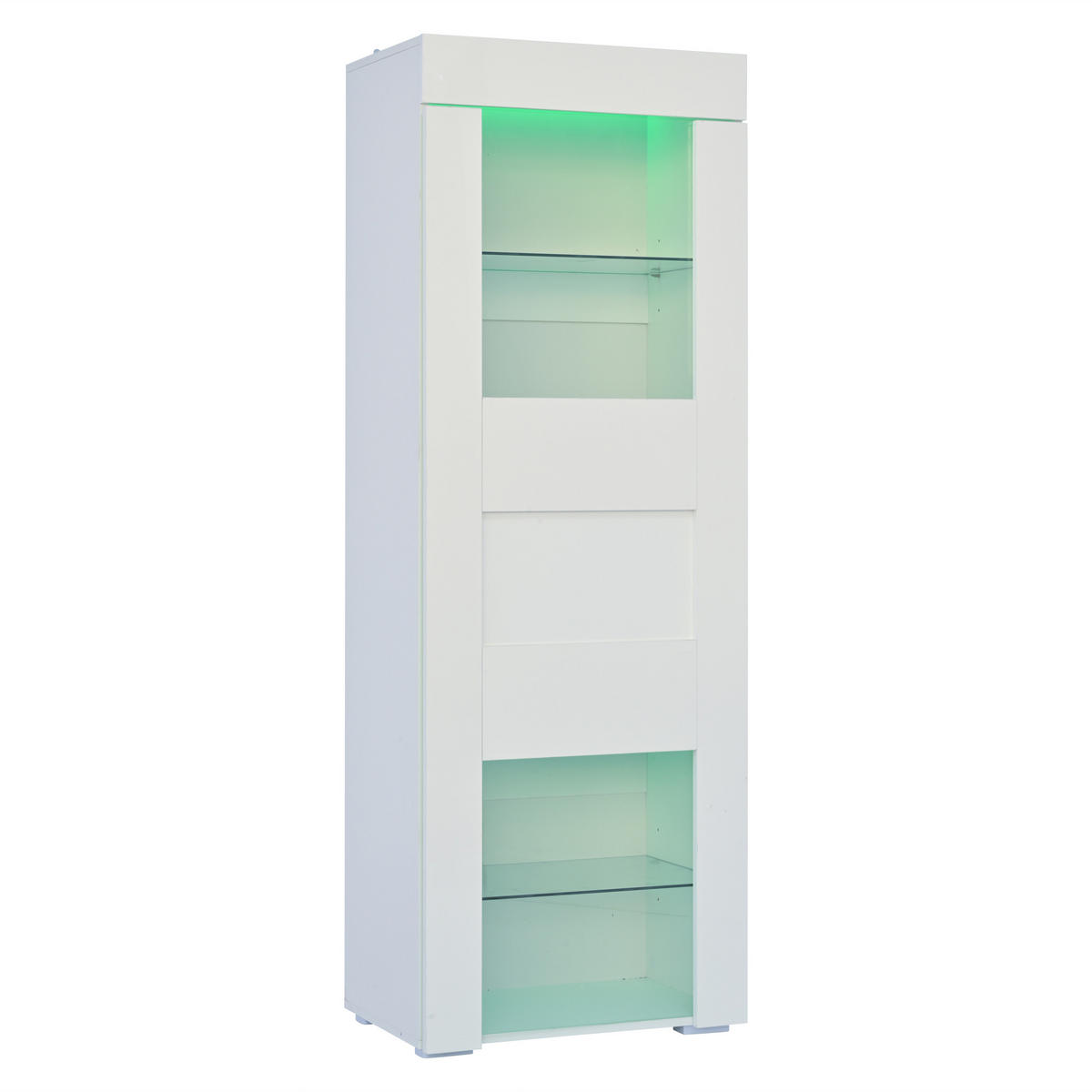 VITRINE LED Hochglanz Schrank Acryl Tür 2 Glasböden Weiß 170cm - Weiß, Glas (60/170/40cm) - FLIEKS