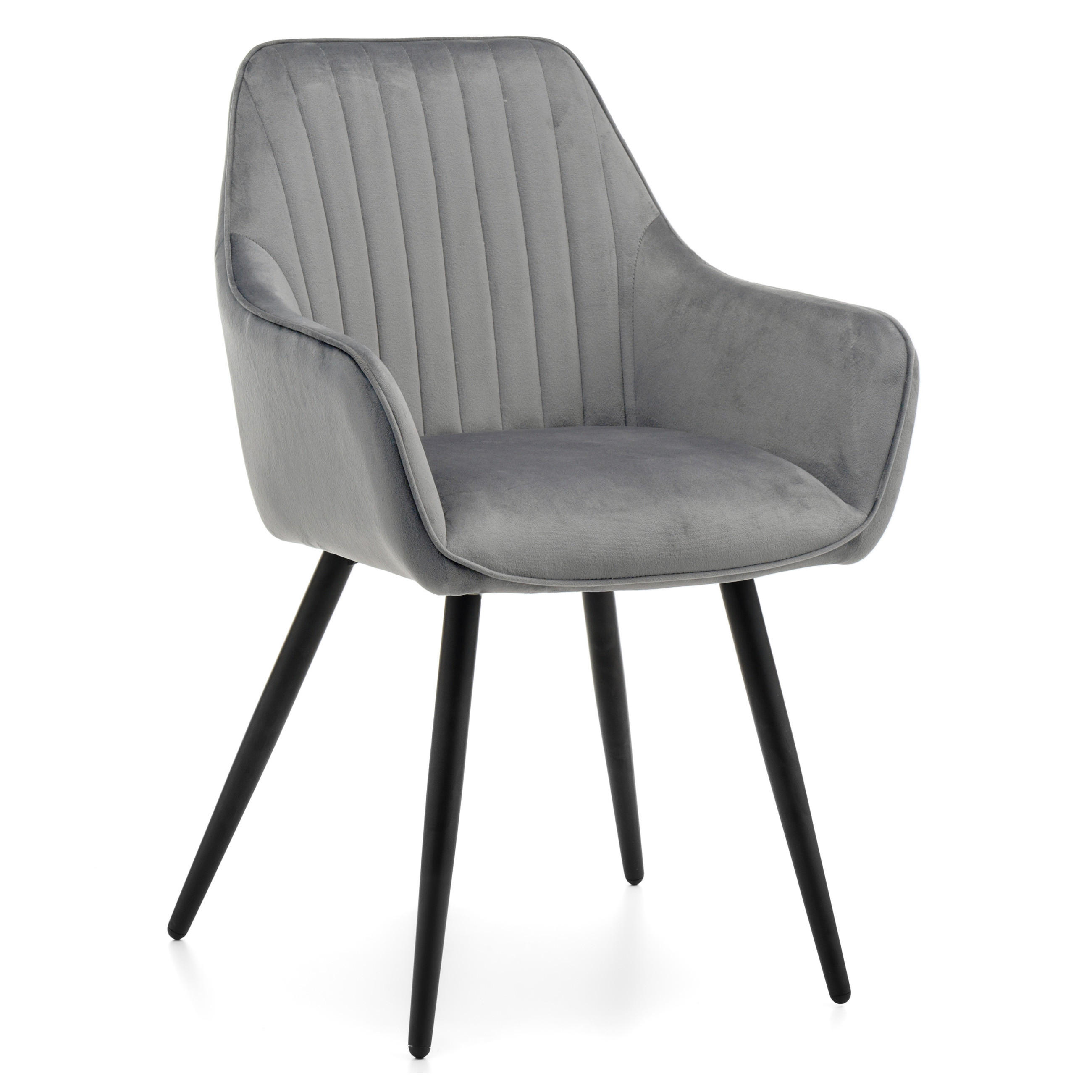 STUHL PASSO gepolstert mit Steppung - hellgrau - Samt Velours - Hellgrau/Schwarz, Textil/Metall (58/87/60cm) - NEW HOME