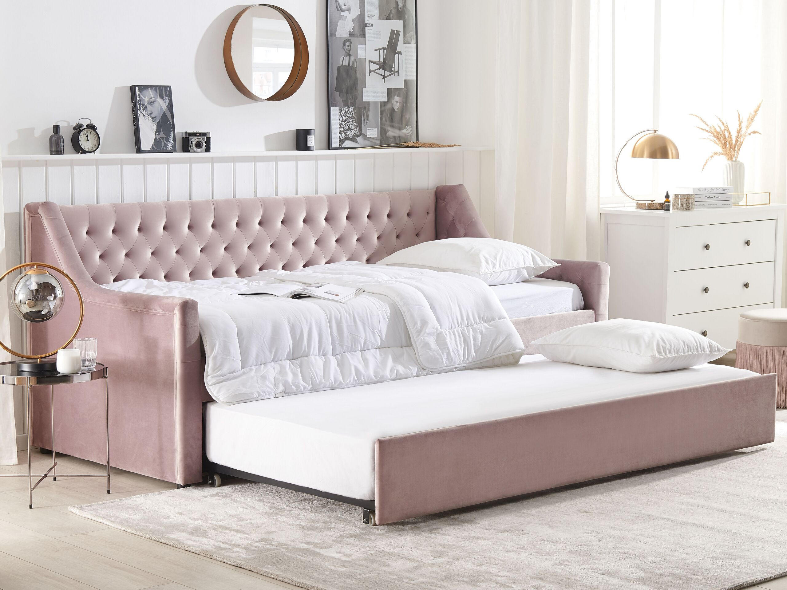TAGESBETT 90/200cm Rosa Montargis - Pink, Textil (90/200cm) - Beliani