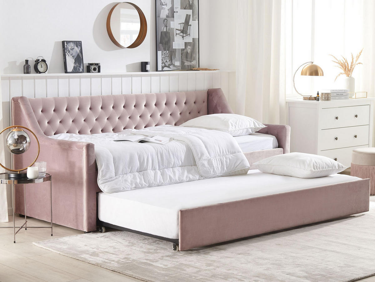 TAGESBETT 90/200cm Rosa Montargis - Pink, Textil (90/200cm) - Beliani