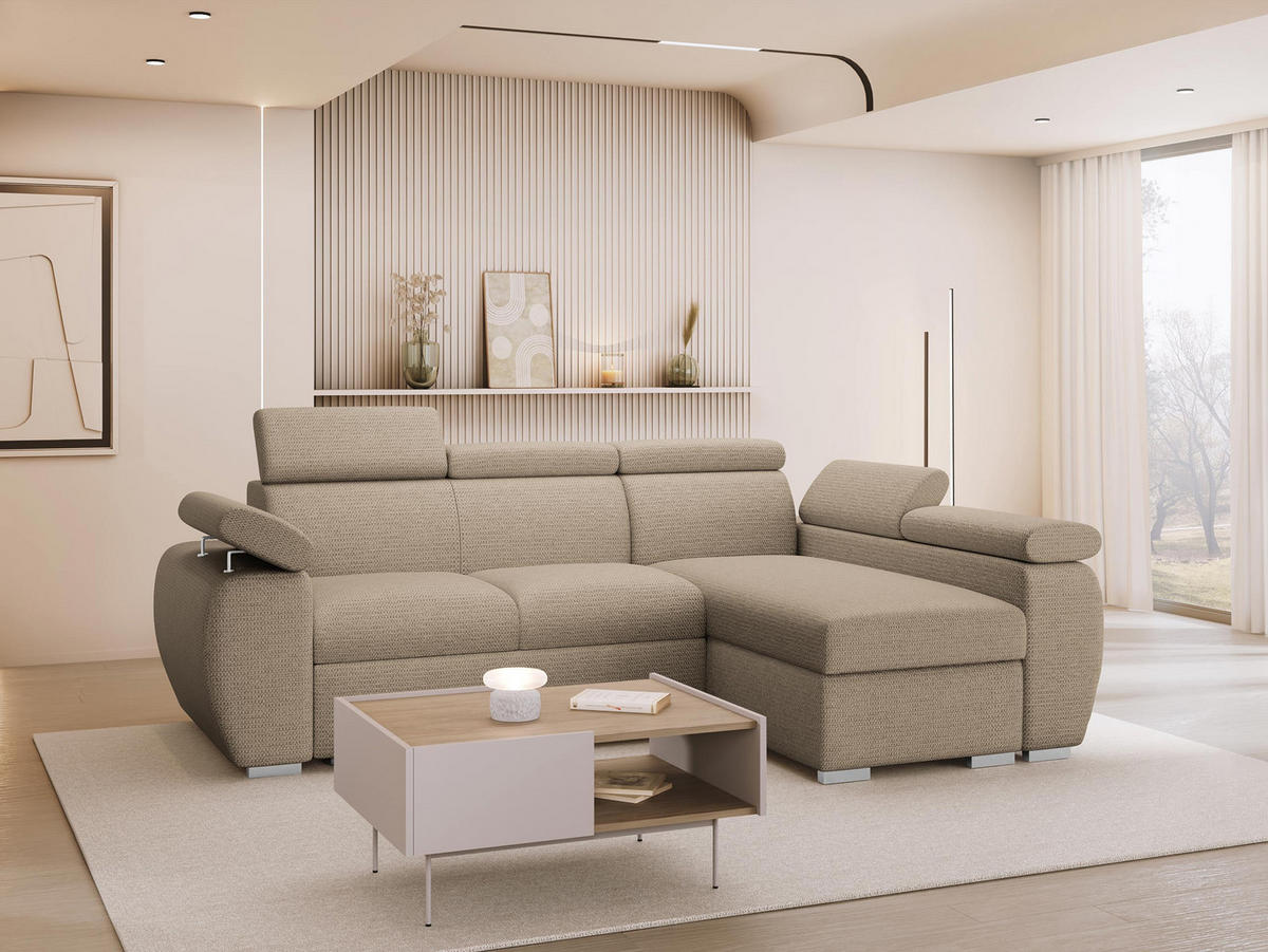 ECKSOFA Boston Mini, Seite: Rechts - 2R+LC - Chromfarben/Beige, Holz/Textil (255/170cm) - MIRJAN24