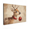 LEINWANDBILD Weihnachten - Hirsch - Geweih - Weihnachtskugel - Rentier 30x20 cm - Hellbraun, Textil (30/20cm) - MuchoWow