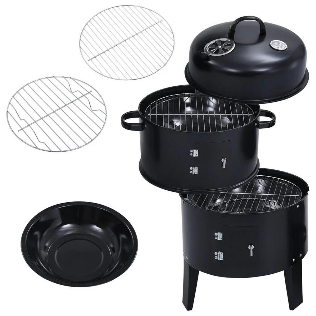 SMOKER Räuchergrill aus Stahlblech Schwarz mit 2 Prüftüren abnehmbar 40×40×80 cm - Schwarz, Metall (80/40cm) - Livingandhome