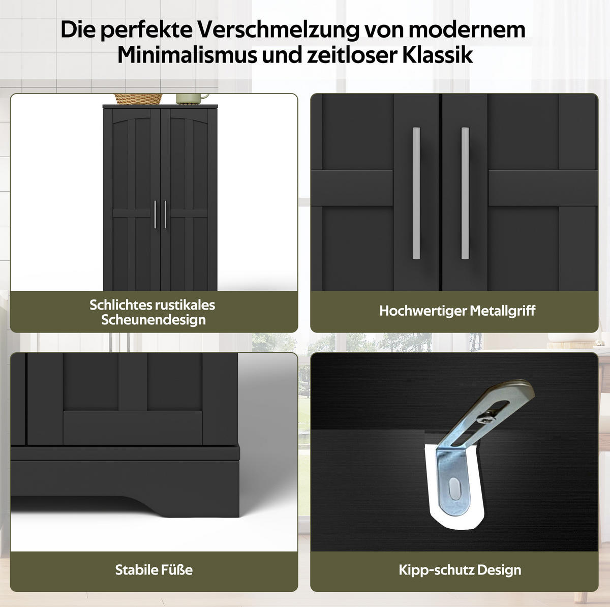 HOCHSCHRANK aus MDF 120x60x40 cm Schwarz mit LED-Sensorlicht und verstellbarem Regal - Schwarz, Holzwerkstoff (40/120/60cm) - IVMEU