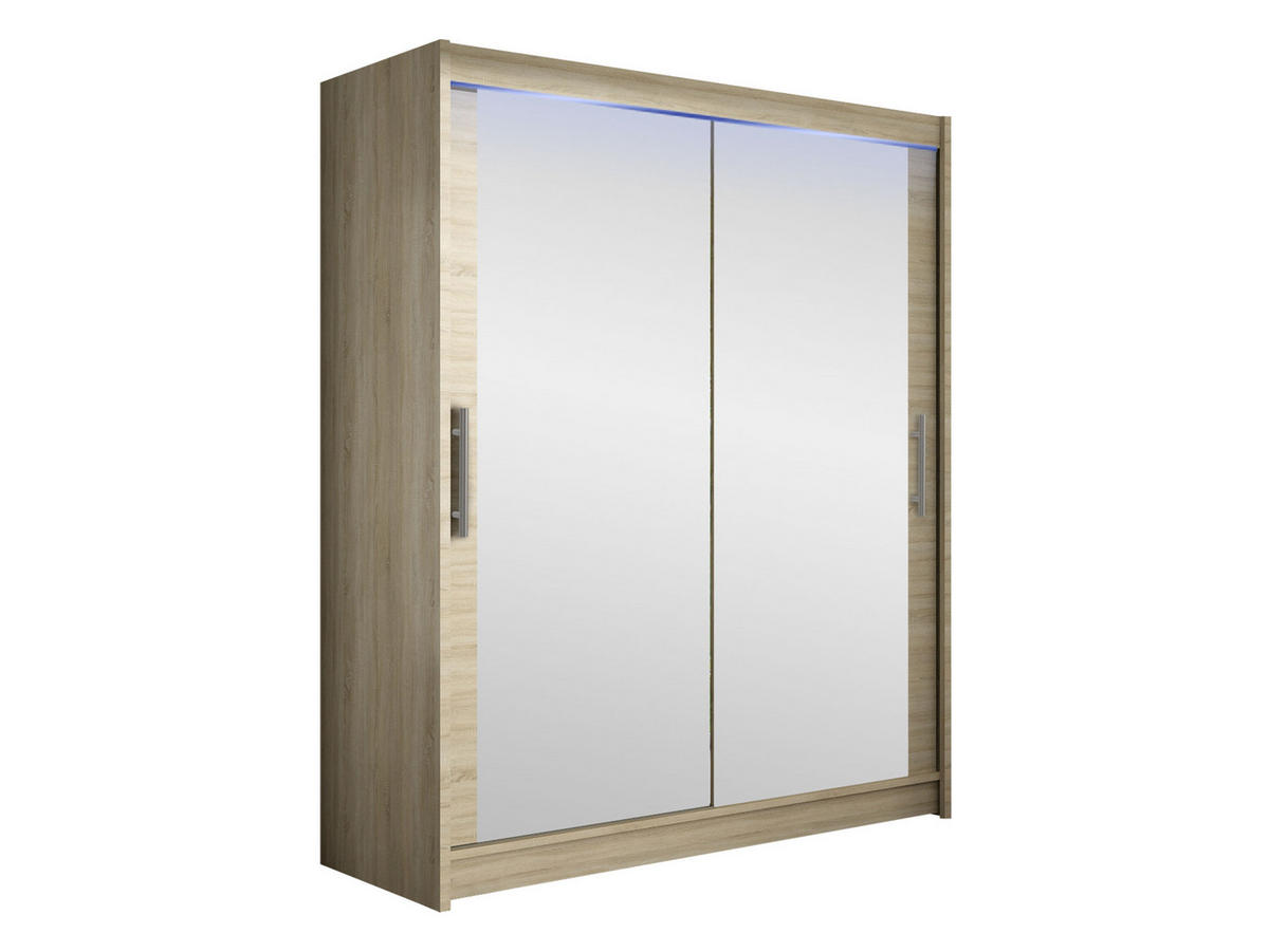 SCHWEBETÜRENSCHRANK Westa XI, mit RGB LED Beleuchtung - Silberfarben/Sonoma Eiche, Holzwerkstoff/Metall (150/200/58cm) - MIRJAN24