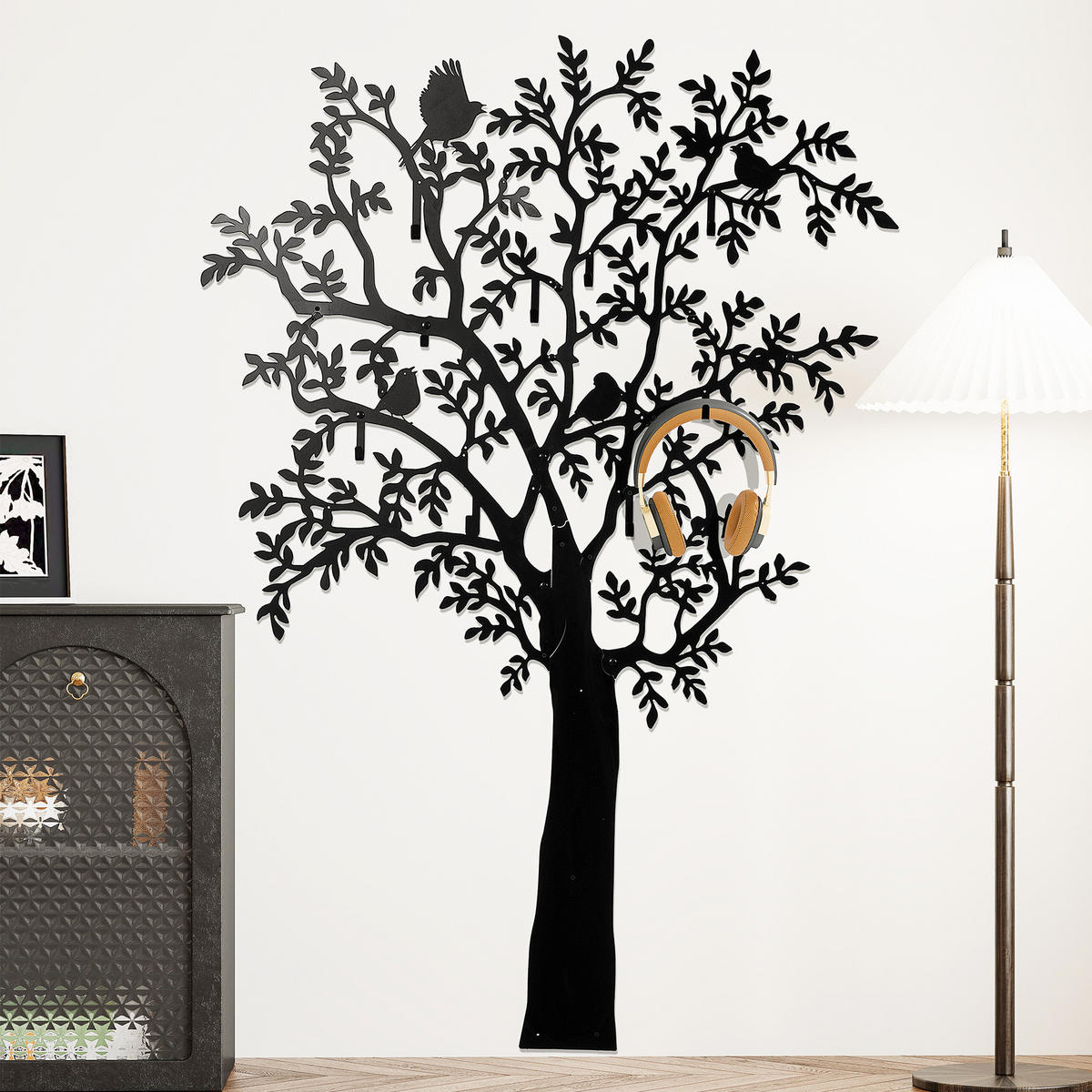 GARDEROBENHAKEN Wandgarderobe in Baum-Form mit 4 Vögeln, 120 x 175 cm, Schwarz - Schwarz, Metall (120/175/5cm) - HOMCOM