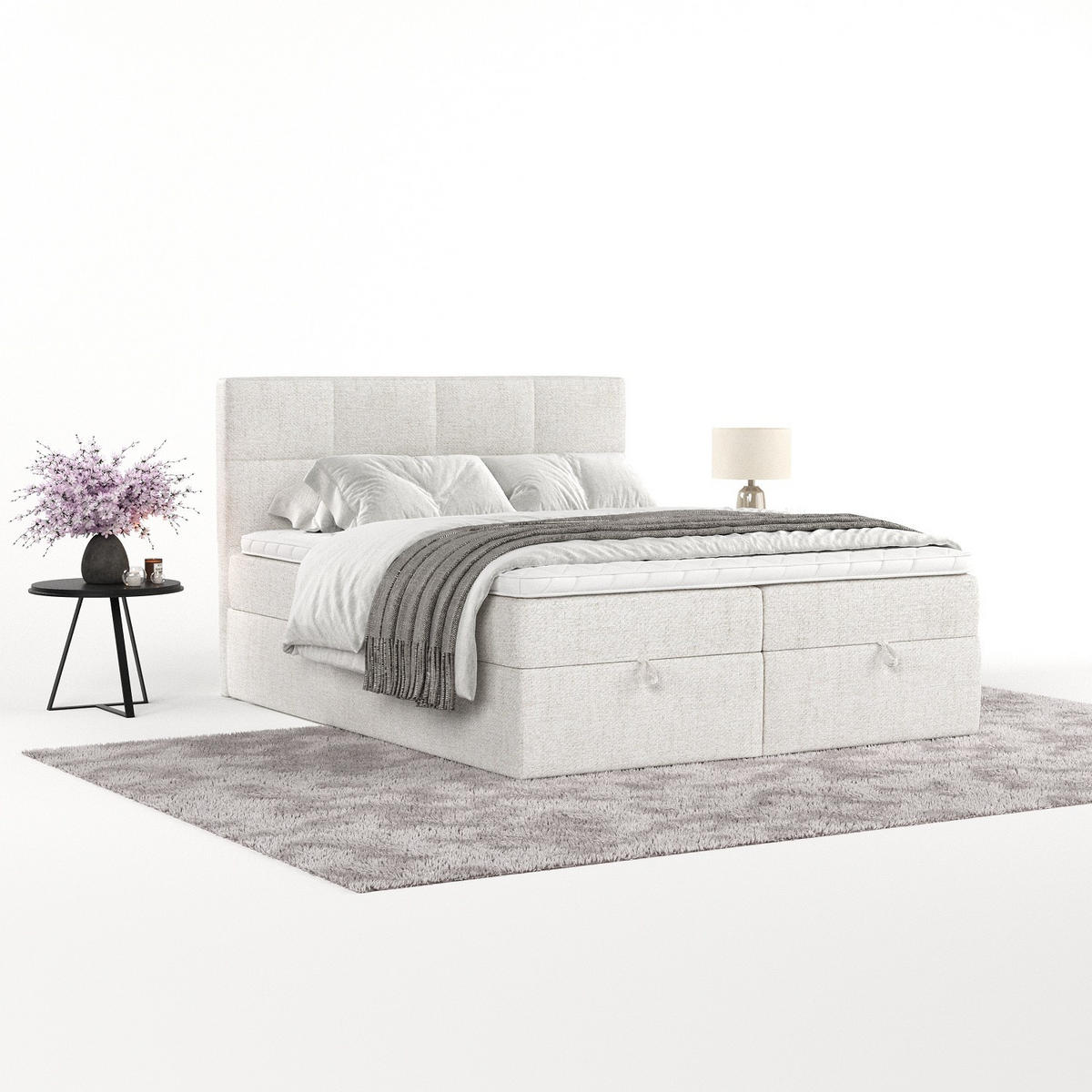 BOXBETT Velto 160/200 cm Creme im Neve Stoff - Creme/Schwarz, Holz/Holzwerkstoff (160/200cm) - AltaBeds