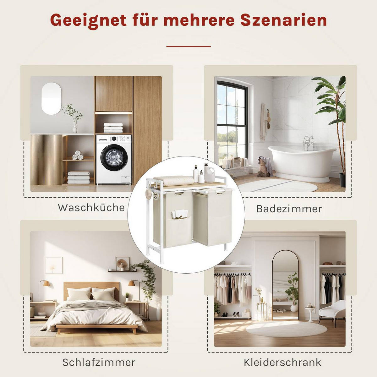 WÄSCHEKORB 2 Fächer, jedes 40 L, Weiß+Helle Eiche - Eichefarben/Weiß, Holzwerkstoff/Textil (70/71/30cm) - Woltu