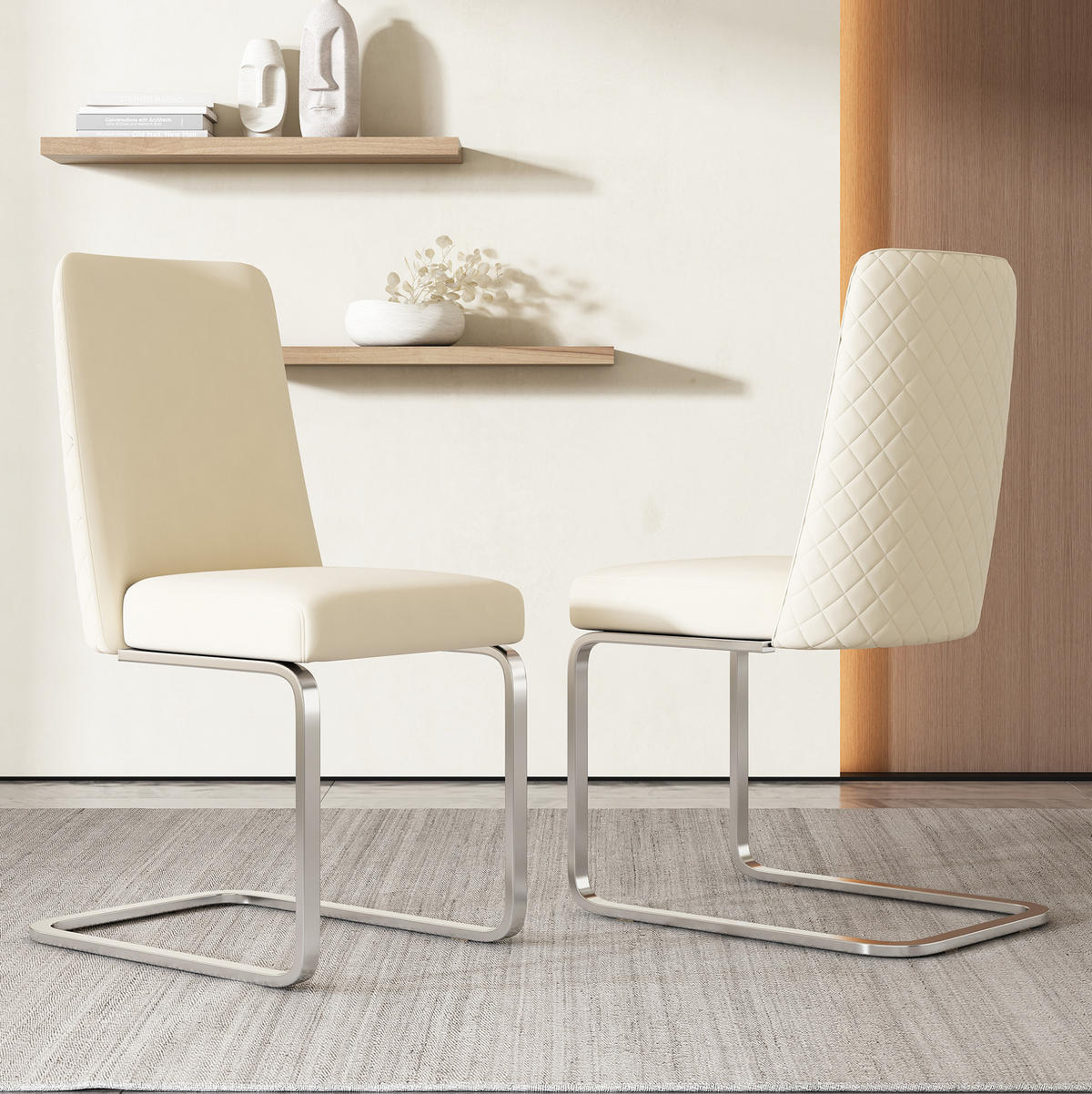 ESSZIMMERSTUHL mit Rautendesign 2er-Set Samt Beige - Beige, Metall (45/88/52cm) - Meubliv