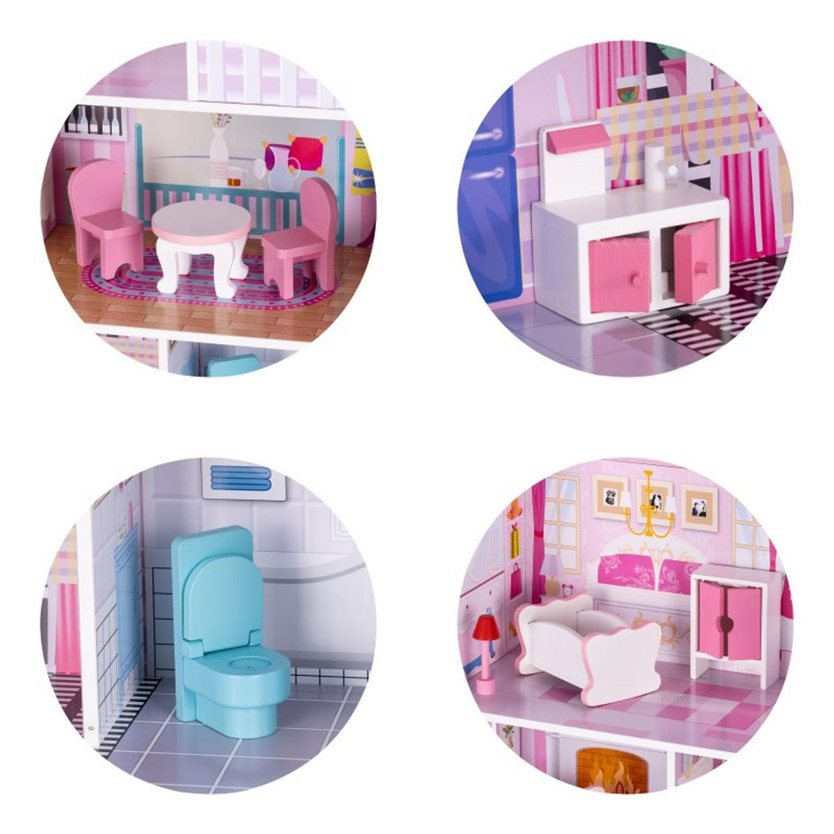 PUPPENHAUS DIWH02408 rosa 60 x 24 cm, MDF, 9-teiliges Möbel-Set, 5 Räume, Balkon, ab 3 Jahren - Rosa, Holz (24/70/60cm) - Chipolino