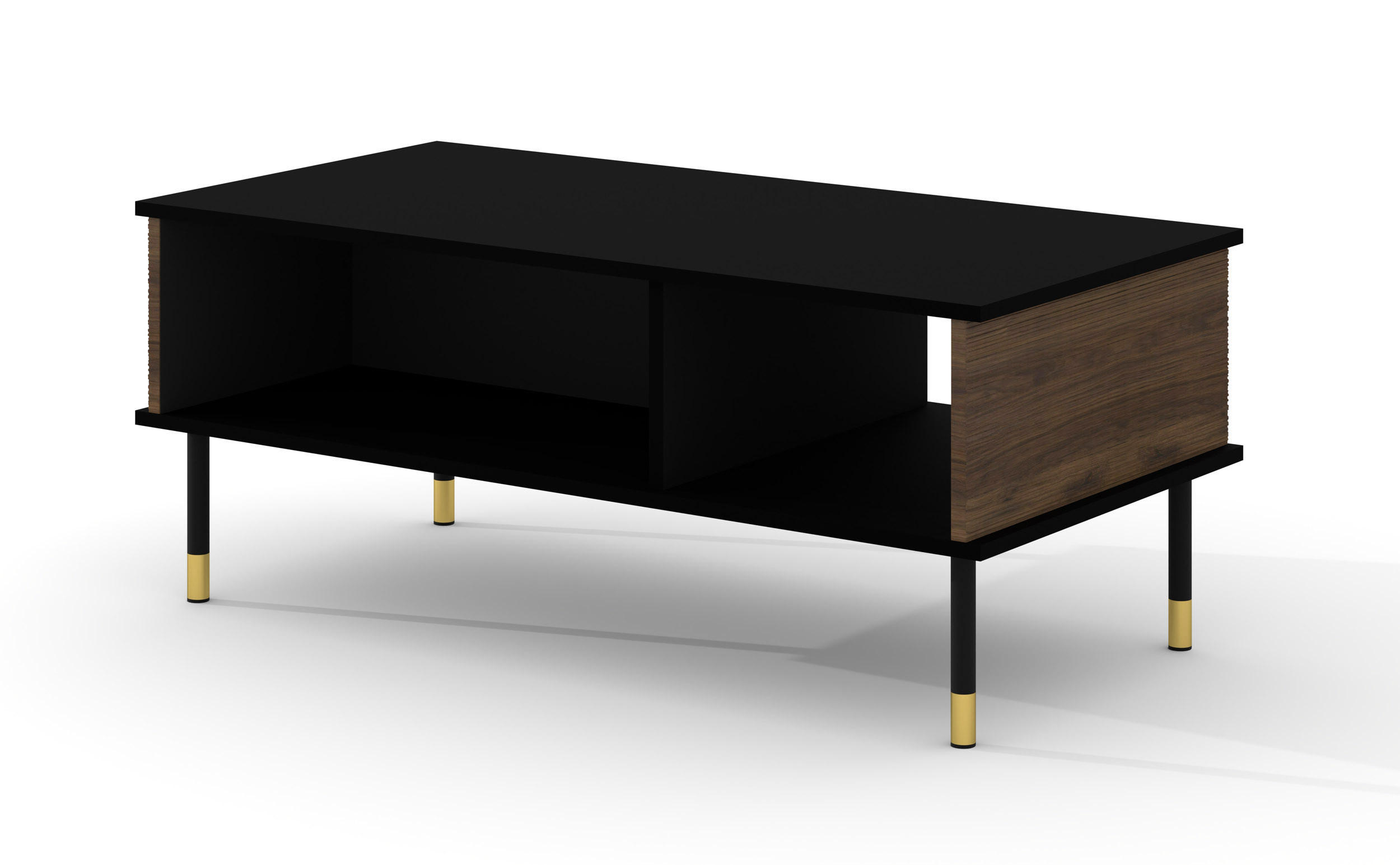 COUCHTISCH Schwarz, Eiche, Gold 110/45/55 - Schwarz, Holzwerkstoff (55/110/45cm) - RAUMHIRSCH FURNITURE