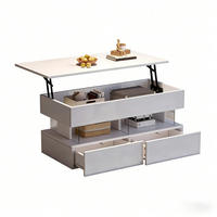 COUCHTISCH 100/50/46 cm weiß aus MDF mit Hubfunktion und LED - Weiß, Holzwerkstoff (100/50/46cm) - OKMYHOME