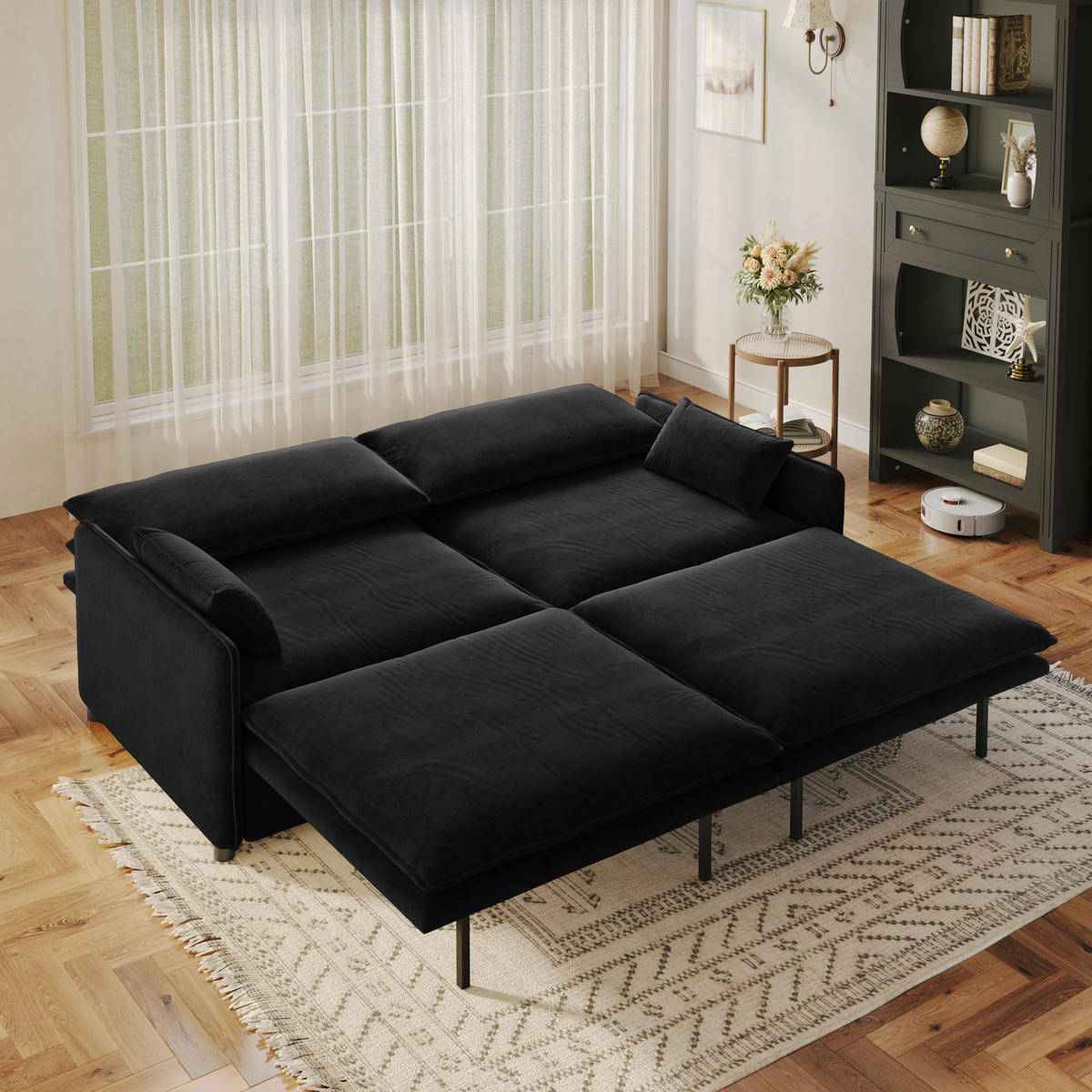 SCHLAFSOFA 3-in-1 ausziehbar mit Staufach, DE-42857, Schwarz - Schwarz, Holzwerkstoff (206/86/91cm) - ComfortXL