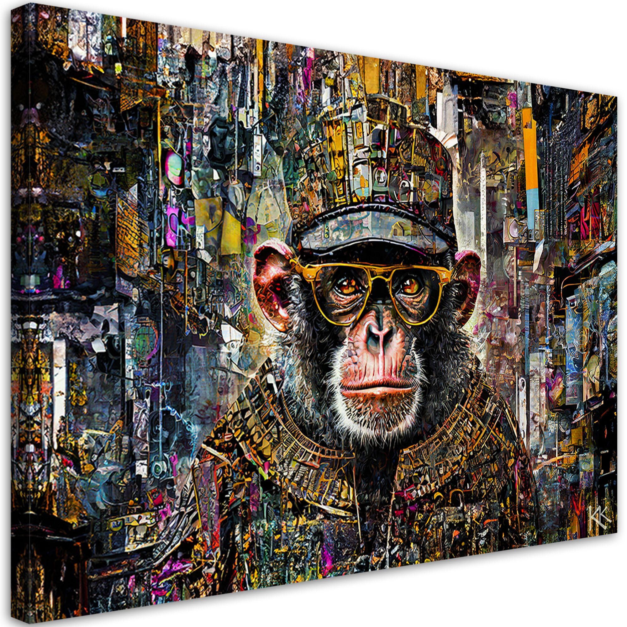 LEINWANDBILD Affe mit bunten Akzenten 100x70cm - Multicolor, Textil (100/70cm) - Feeby