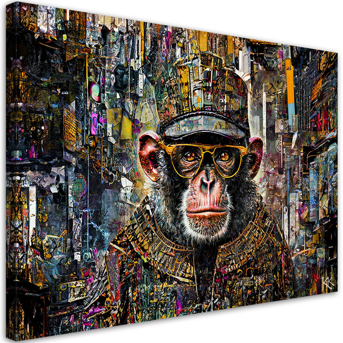 LEINWANDBILD Affe mit bunten Akzenten 100x70cm - Multicolor, Textil (100/70cm) - Feeby