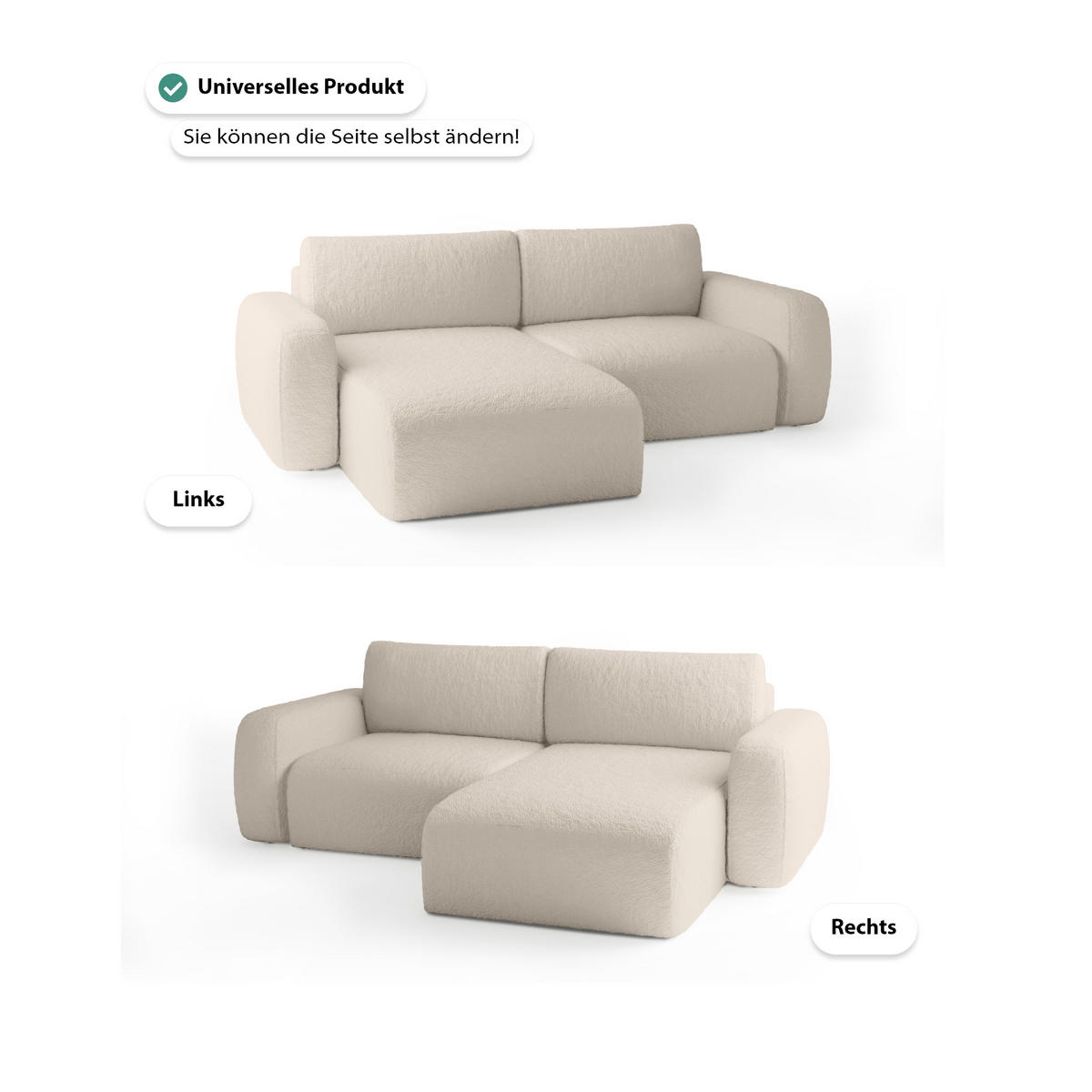 ECKSOFA Eckcouch Sassari mini Universelle Beige (Anthology 2) - Beige, Naturmaterialien (148/257cm) - Meblito