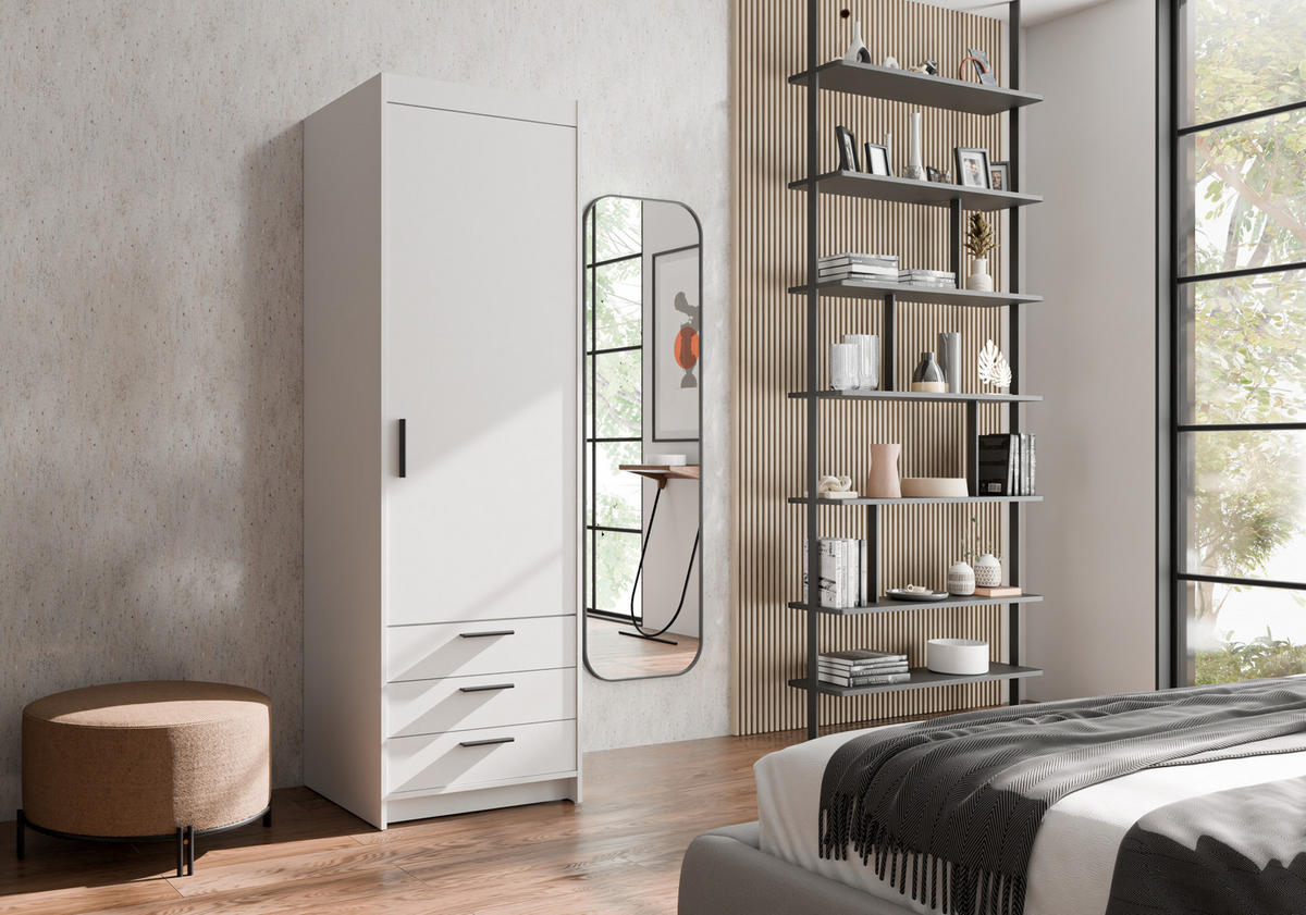 KLEIDERSCHRANK Storicos Weiß 59,9/190,5/53 cm - 1T3S Modern mit Schubladen - Weiß, Holzwerkstoff/Kunststoff (59.9/190.5/53cm) - AX Living