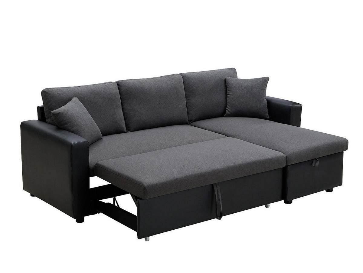 ECKSOFA mit Schlaffunktion GAZUR - Stoff & Kunstleder - Ecke wechselbar - Anthrazit & Schwarz - Anthrazit, Textil (148/223cm) - Vente-Unique
