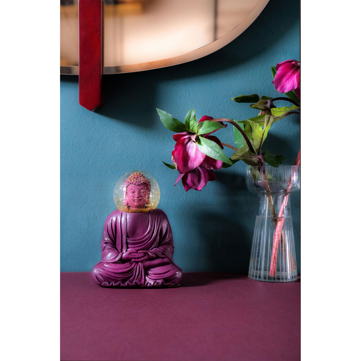 SCHNEEKUGEL Summerglobe The Buddha, Polyresin, Glas, Lila, 15 cm - Lila, Kunststoff (11.5/15/9cm) - Donkey Products