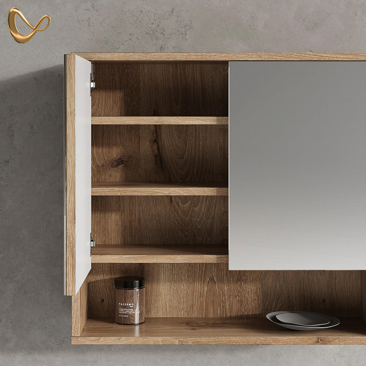 BADSPIEGELSCHRANK ATERNO Viking Oak 70 x 65 cm mit 2 Türen - Eichefarben, Holzwerkstoff (70/65/22.1cm) - Livinity®