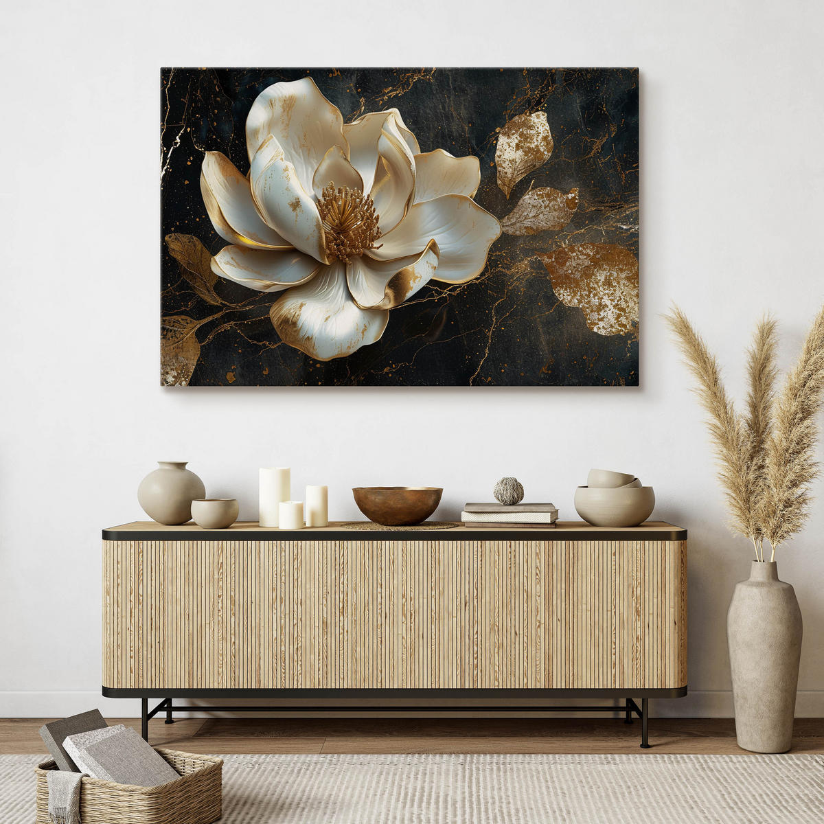 LEINWANDBILD Blume 3D Abstraktion Glamour 120/80 cm - Beige/Schwarz, Textil (120/80cm) - Muralo