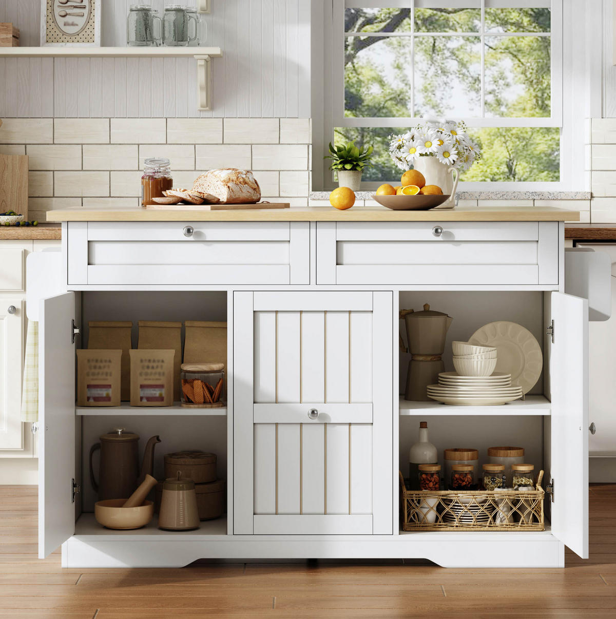KÜCHENINSEL mit klappbarer Arbeitsplatte 120 x 70 (45+25) x 92 cm Natural White - Naturfarben, Holz (70/92/120cm) - Beauniv