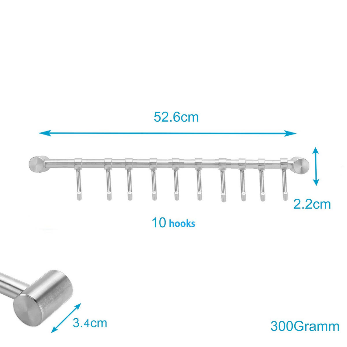 KÜCHEN HÄNGELEISTE mit 10 Haken - Silberfarben, Metall (3.4/2.2/52.6cm) - Intirilife